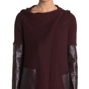 BLANKNYC Denim Faux Leather Trim High/Low Cardigan